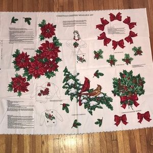 Vintage Christmas Greenery Wearable Art craft fabric panel